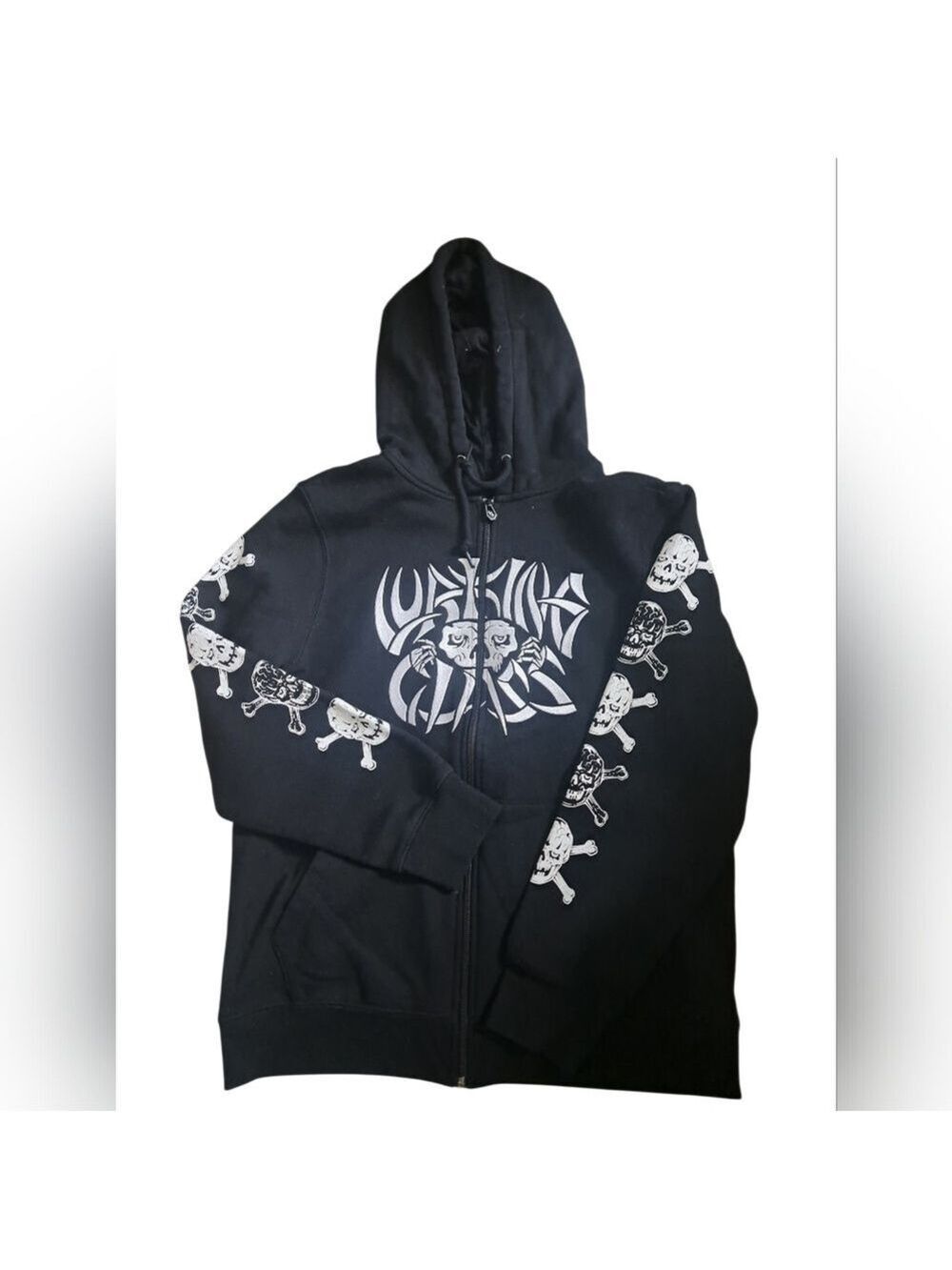 LURKING CLASS Black Full Zip Hoodie sweater skulls Goth streetwear Embroidery M